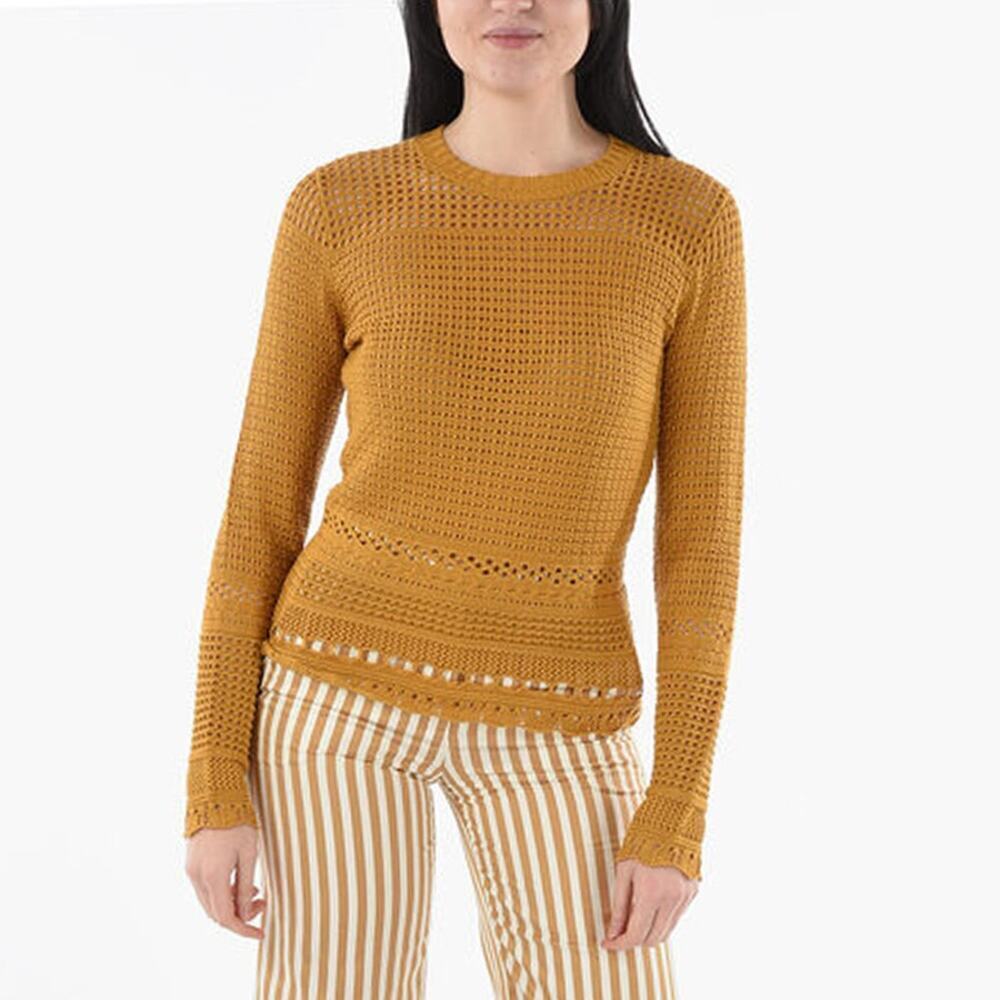 Proenza Schouler Mustard Silk Cotton Crochet Knit Sweater Size XS